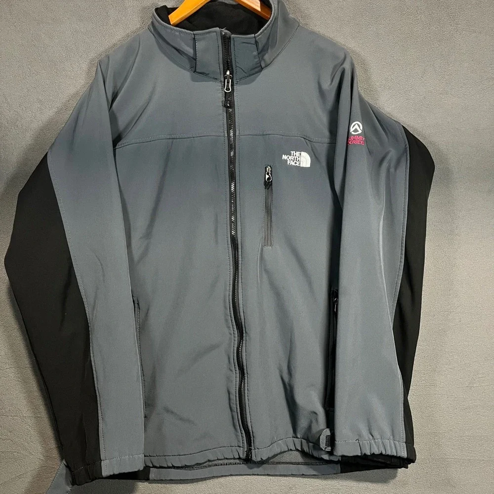 The North Face Summit Series Softshell Jacket Mens Grey Black Full Zip Fleece